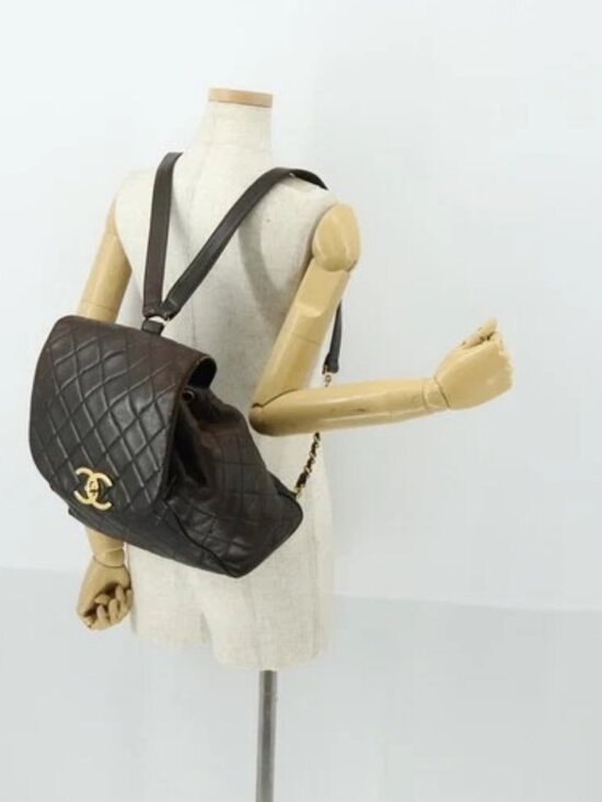 CHANEL Matelasse Backpack Lamb Skin Dark Brown Gold CC Auth ki6346 main image 14